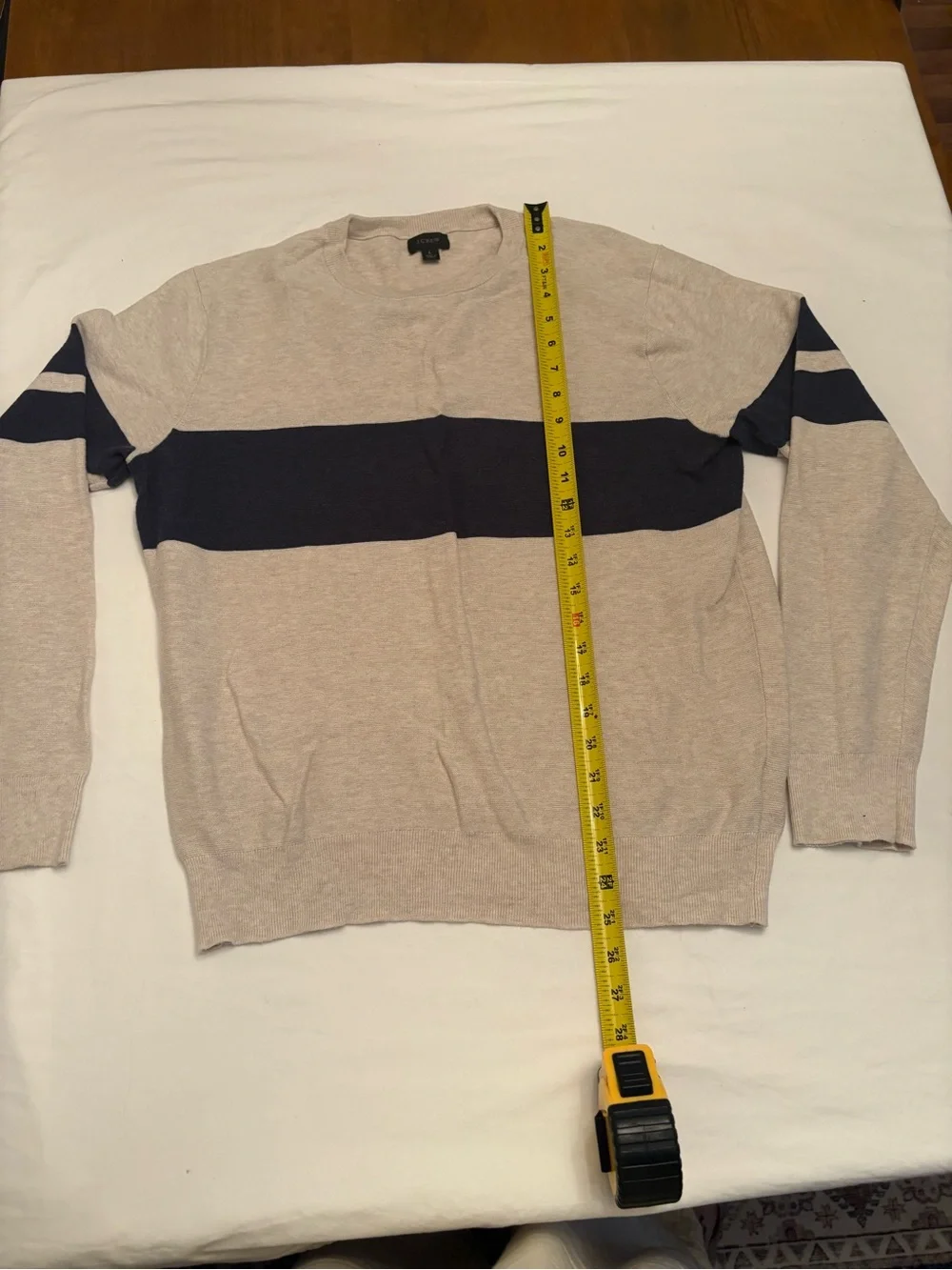 J. Crew Beige Crewneck Sweater with Navy Stripe